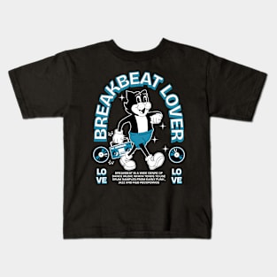 BREAKBEAT  - Lover Cat Retro Mascot (white/blue) Kids T-Shirt